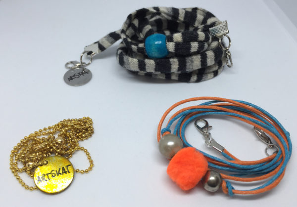 collar-mask ArtSkat PACK tres textil rayas naranja azul pompón naranja